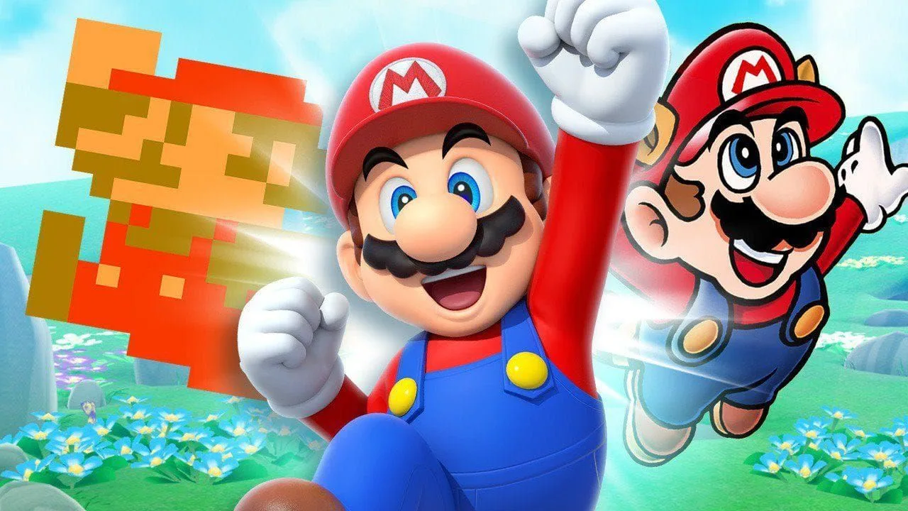 Arte conceitual ilustrativa do Mario com o logo da Nintendo Direct e texto Switch 2 ao fundo